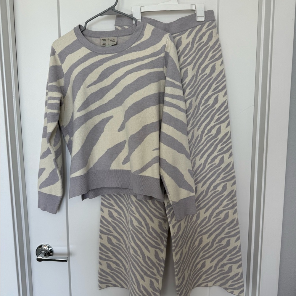 Anthropologie Gray and Cream Zebra Pajama Set